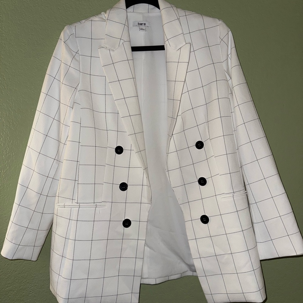 Bar III White and Black Checkered Blazer